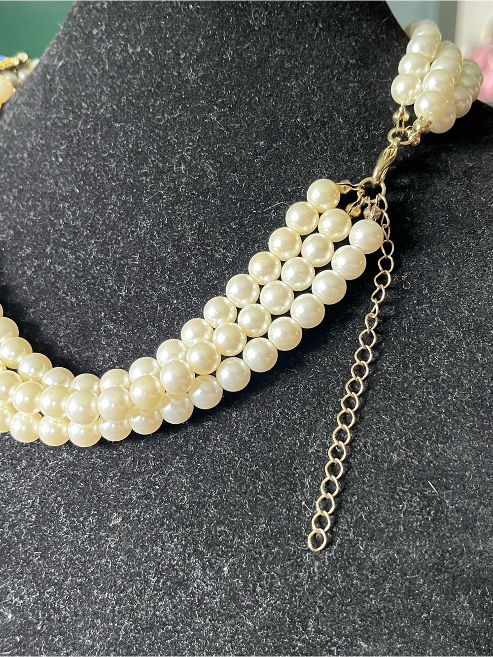 Vintage Faux Pearl Blue Yellow Baroque Statement Necklace Regency Hollywood - Picture 4 of 5